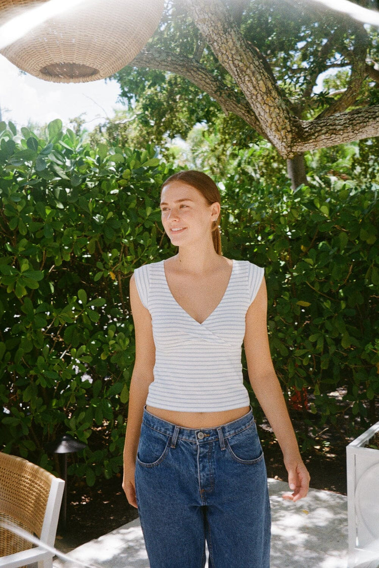 Amara Striped Tank | Light Sky Blue with White Stripes / XS/S
