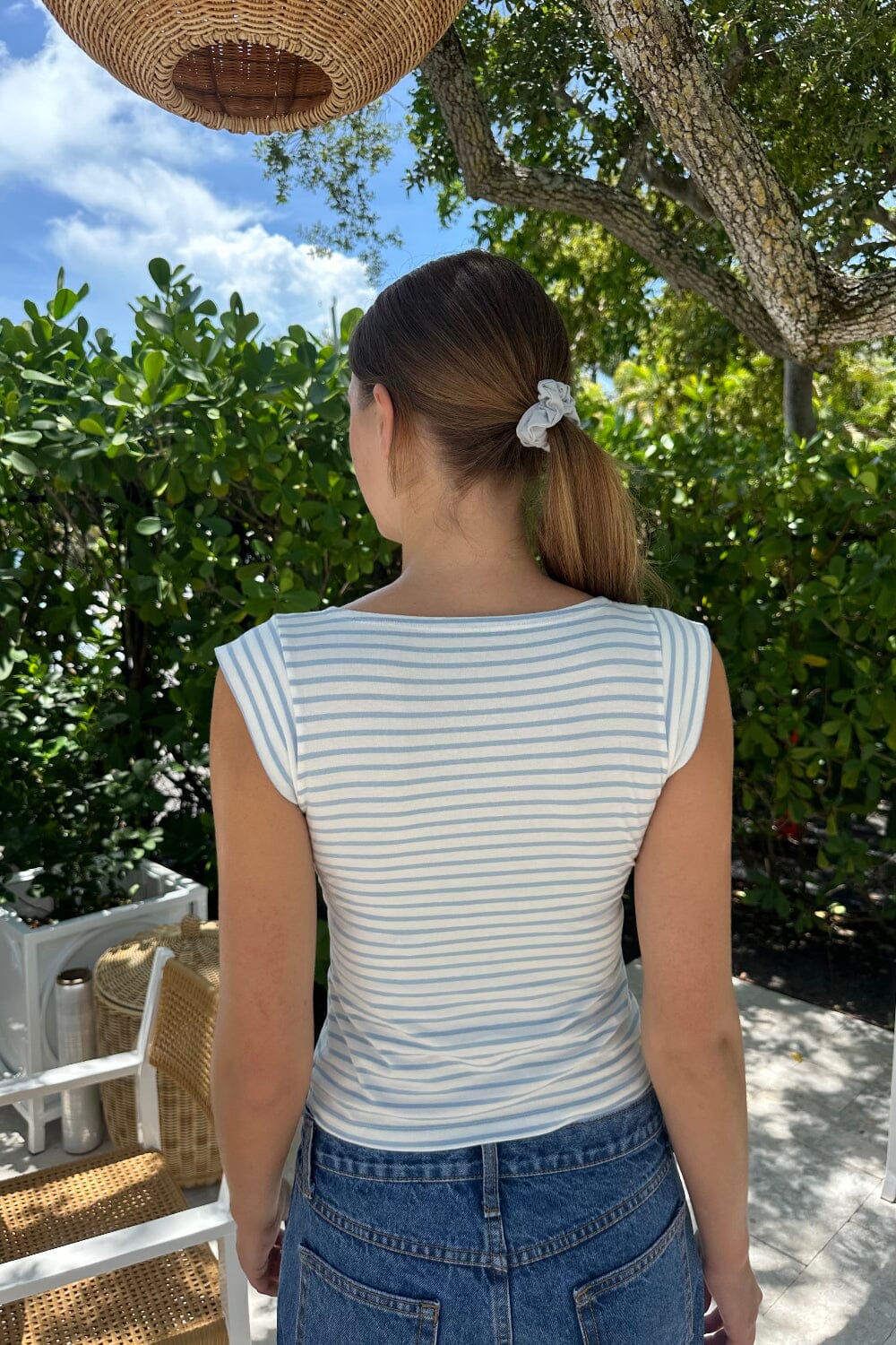 Amara Striped Tank | Light Sky Blue with White Stripes / XS/S