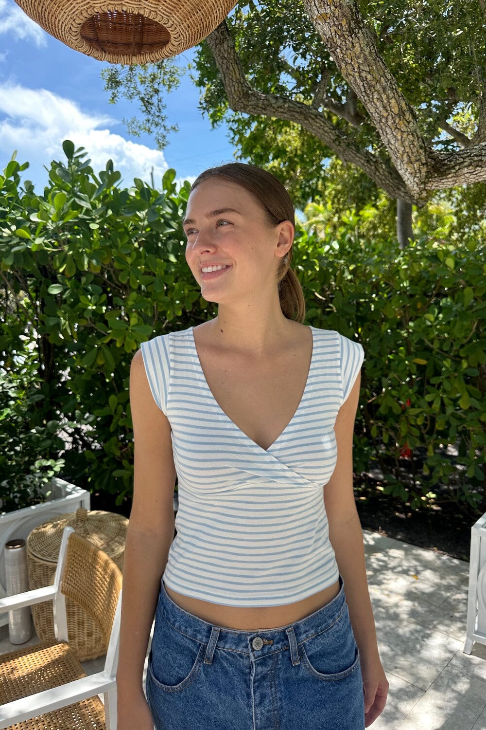 Amara Striped Tank | Light Sky Blue with White Stripes / XS/S