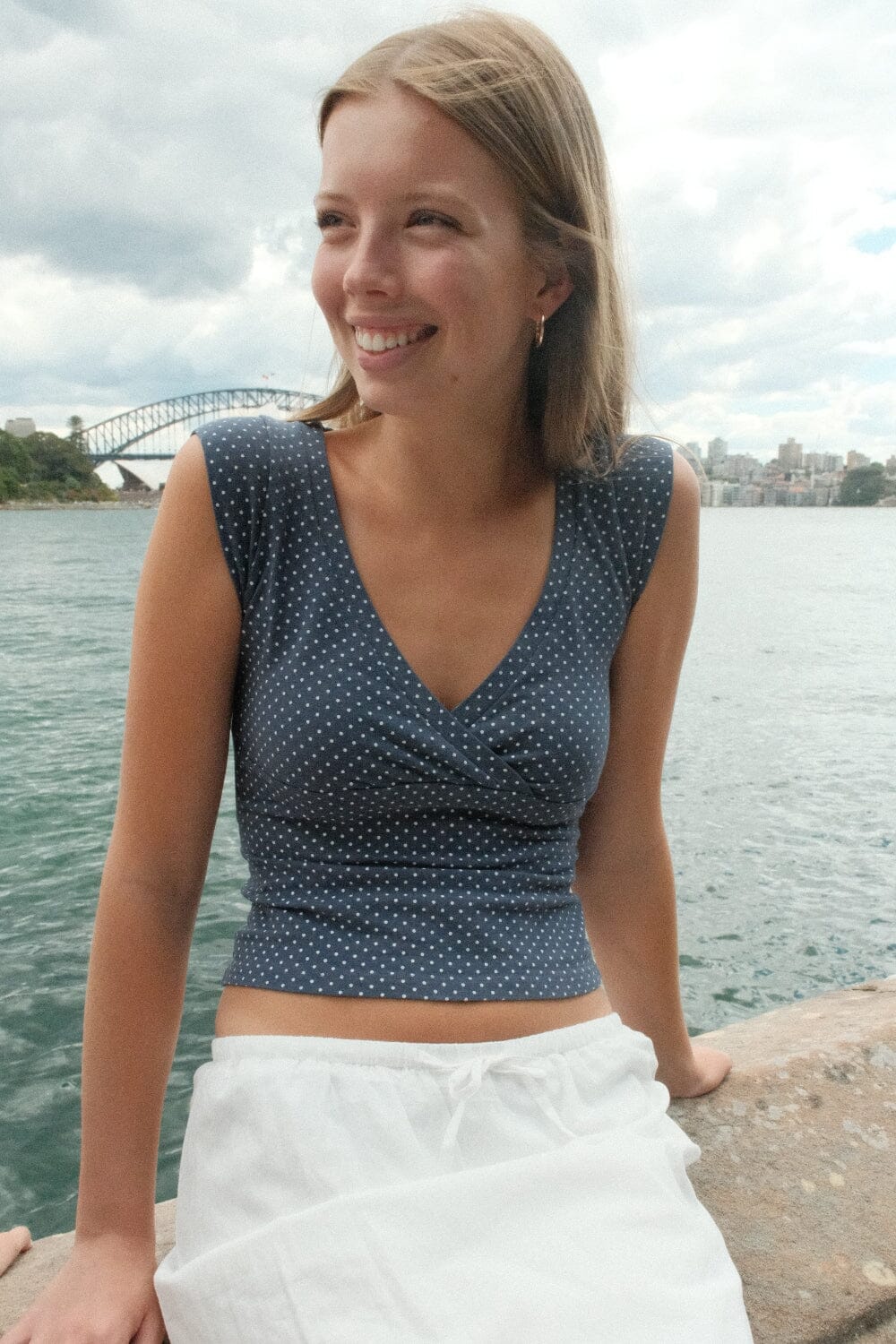 Faded Navy Blue With White Polka Dots / XS/S