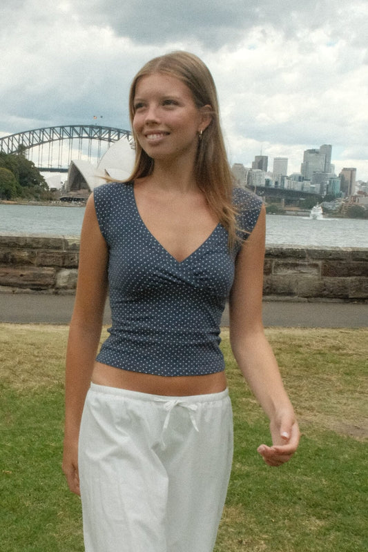 Faded Navy Blue With White Polka Dots / XS/S