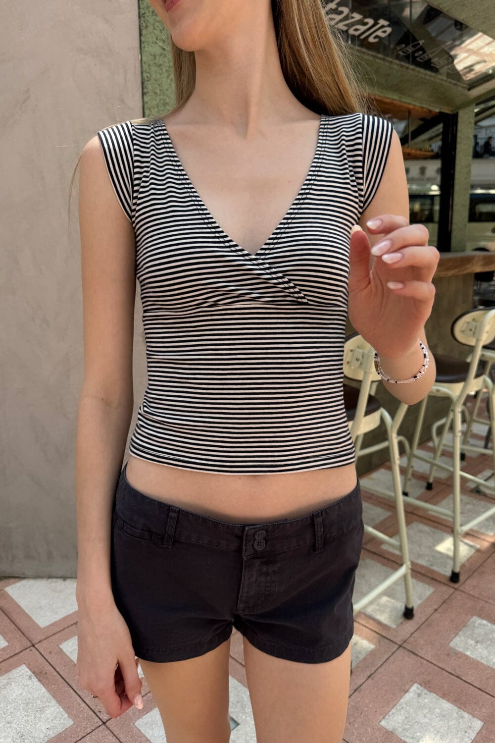 Amara Striped Top | Black with White Stripes / XS/S