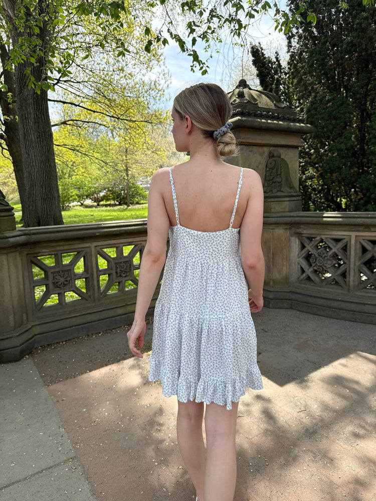 Colleen Dress | white with blue floral print / XS/S