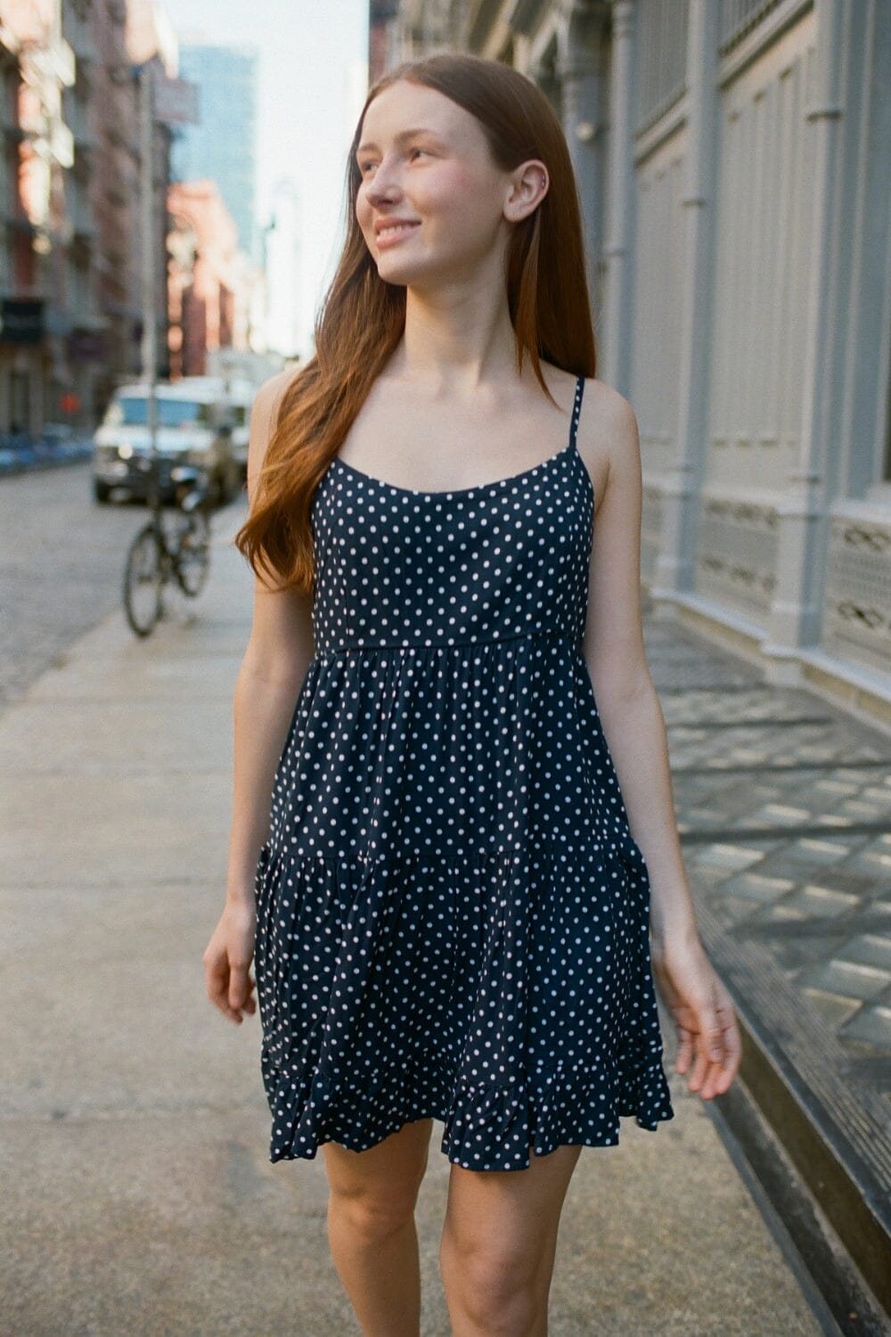 Colleen Dress | Navy with White Polka Dots / XS/S