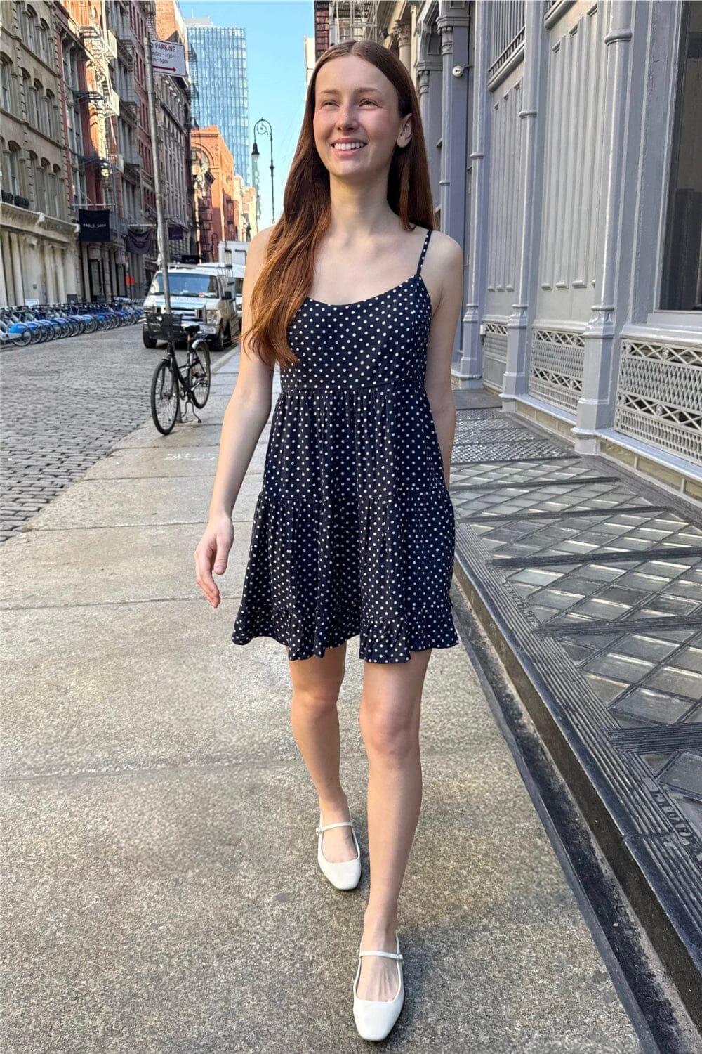 Colleen Dress | Navy with White Polka Dots / XS/S