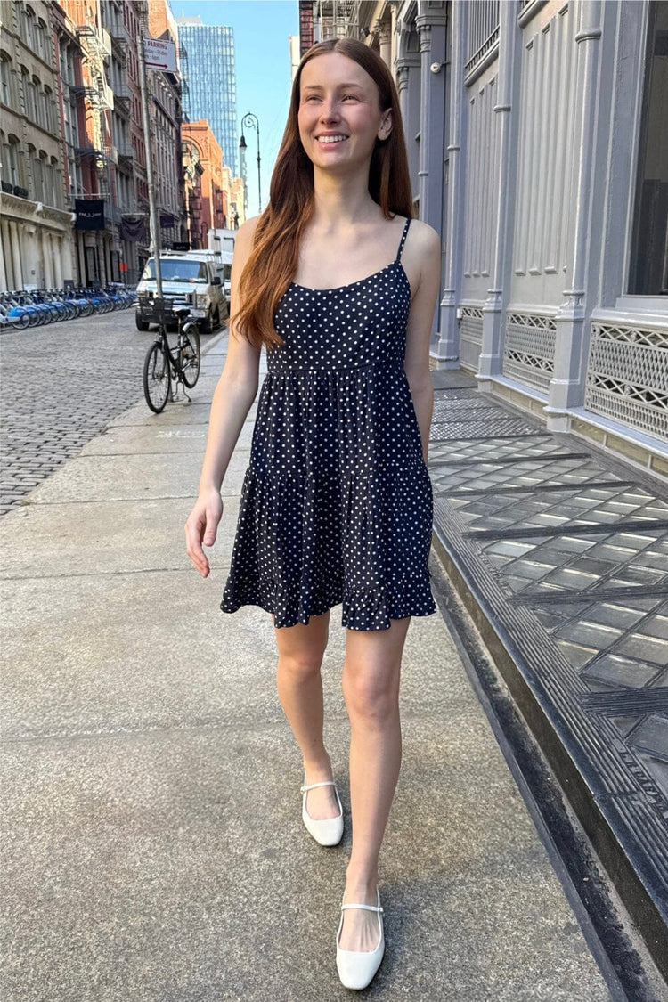 Colleen Dress | Navy with White Polka Dots / XS/S