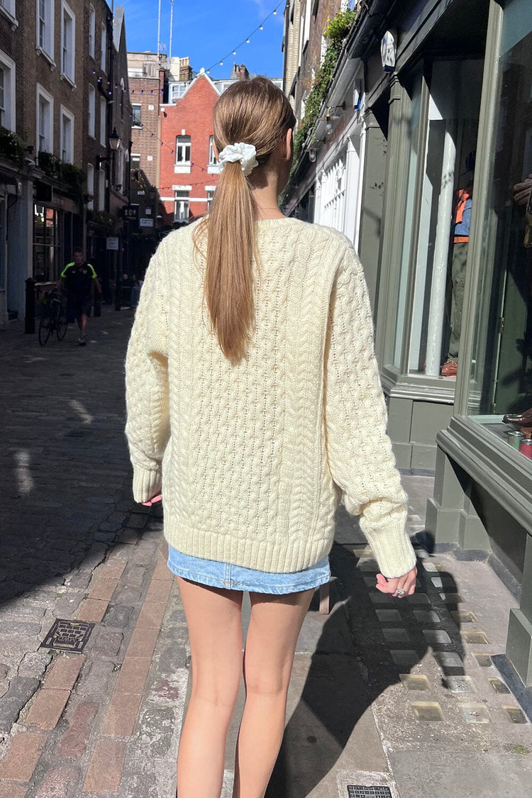 Winona Heavy Wool Cable Knit Sweater | Cream / Oversized Fit