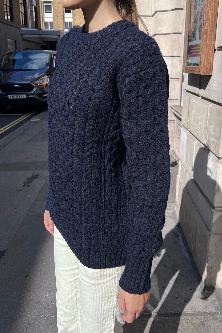 Winona Heavy Wool Cable Knit Sweater | Navy Blue / Oversized Fit