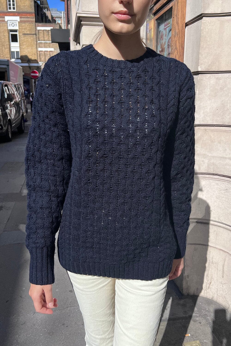 Winona Heavy Wool Cable Knit Sweater | Navy Blue / Oversized Fit