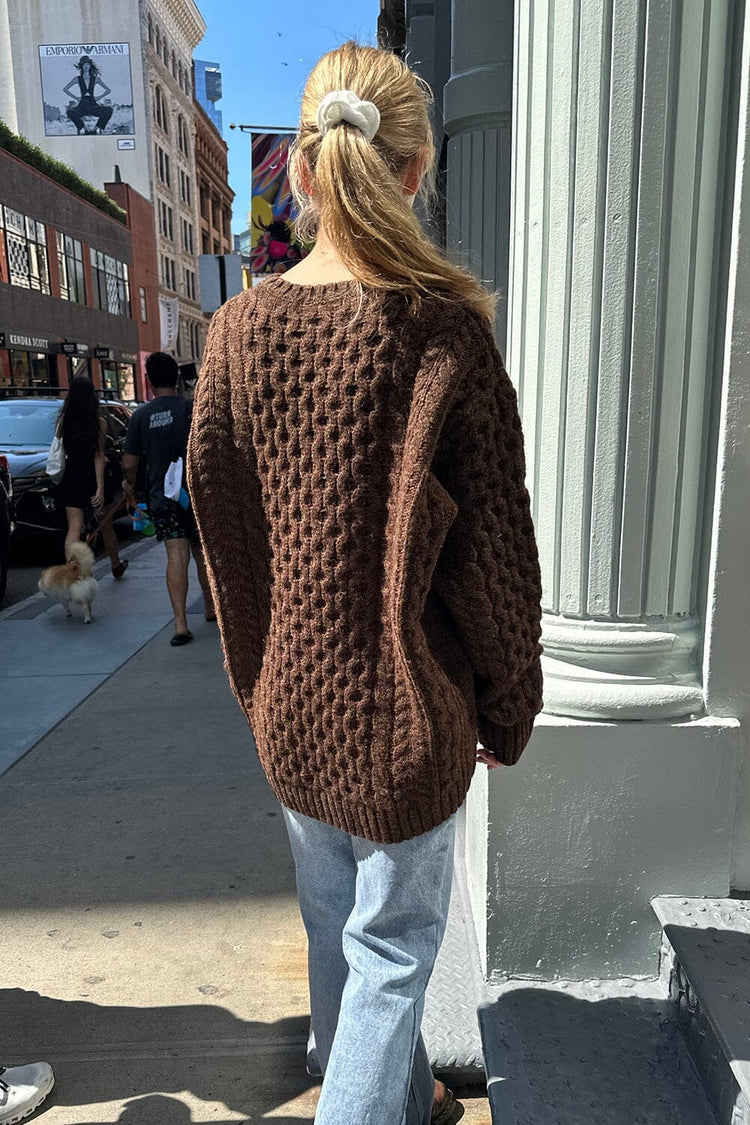 Winona Heavy Wool Cable Knit Sweater | Brown / Oversized Fit