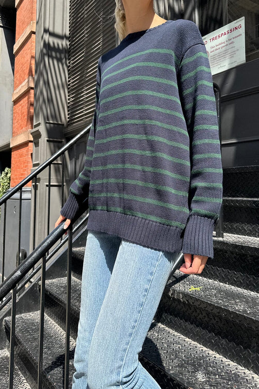 Navy Blue And Dark Green Stripes / Oversized Fit