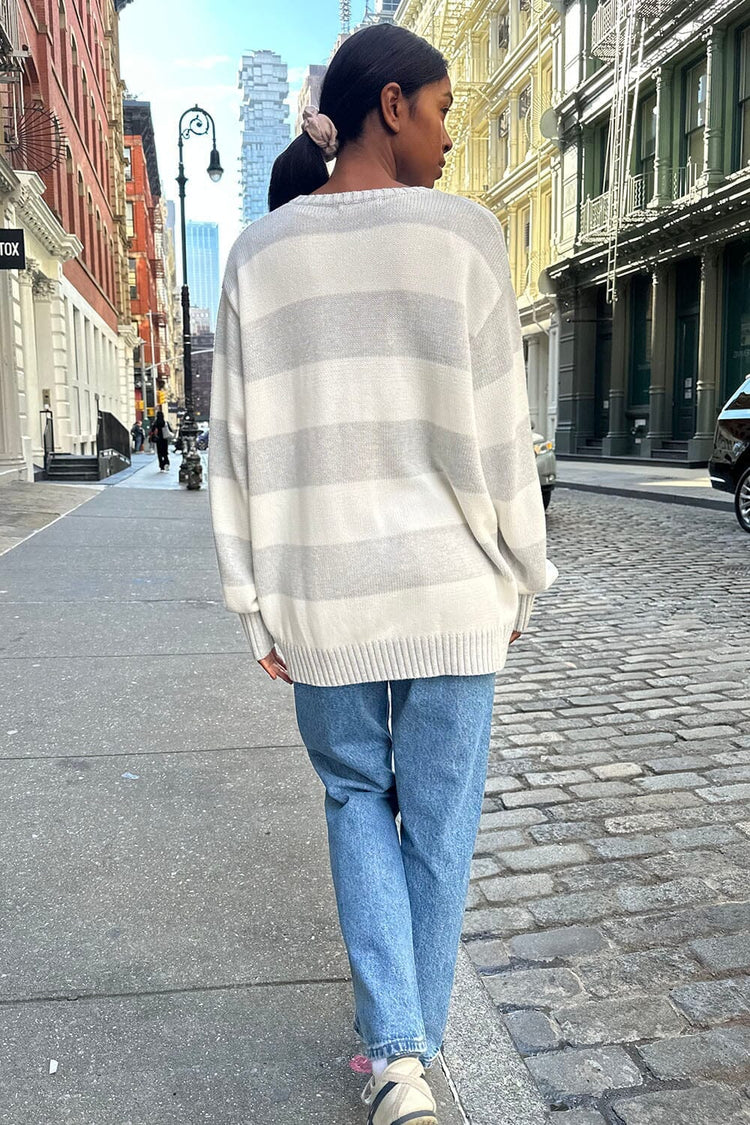 Brianna Cotton Thick Stripe Sweater | White Silver Stripes / Oversized Fit