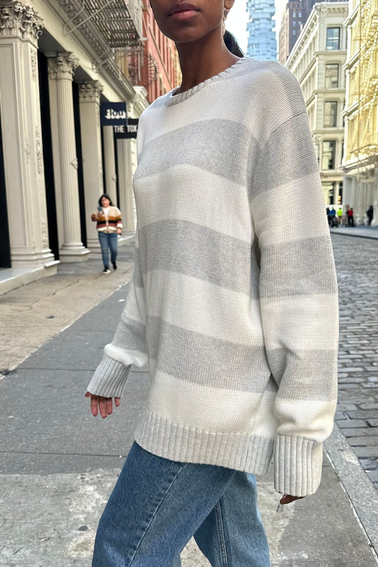 Brianna Cotton Thick Stripe Sweater | White Silver Stripes / Oversized Fit