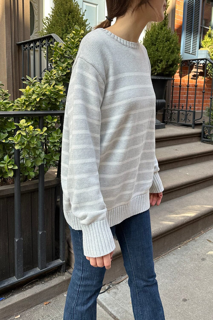 Brianna Thin Stripe Cotton Sweater | White Silver Stripes / Oversized Fit