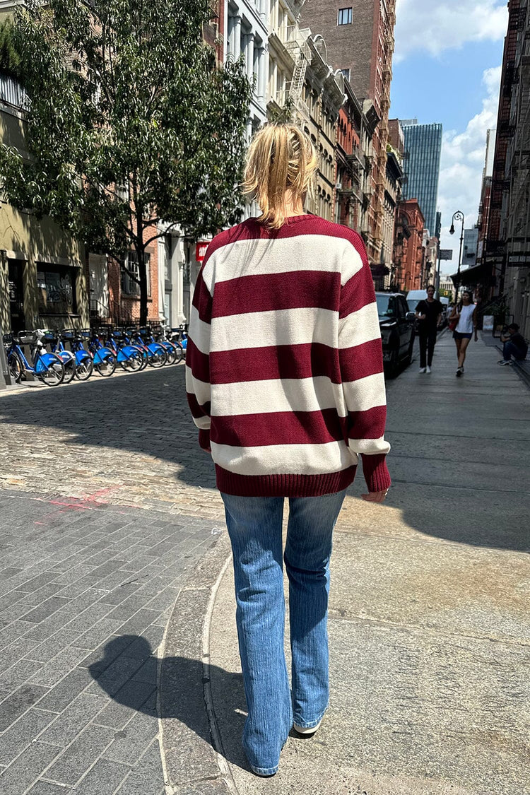 Brianna Cotton Thick Stripe Sweater | Burgundy Ivory Stripes / Oversized Fit