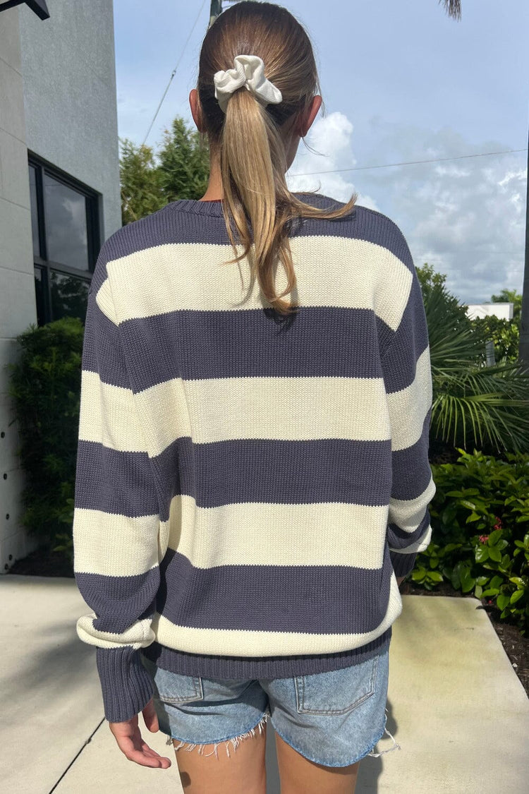 Brianna Cotton Thick Stripe Sweater | Ivory And Blue / Oversized Fit