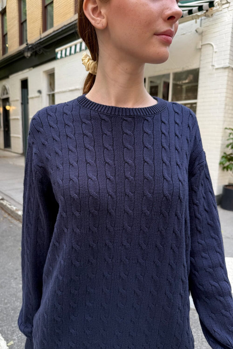 Brianna Cotton Cable Knit Sweater | Navy / Oversized Fit