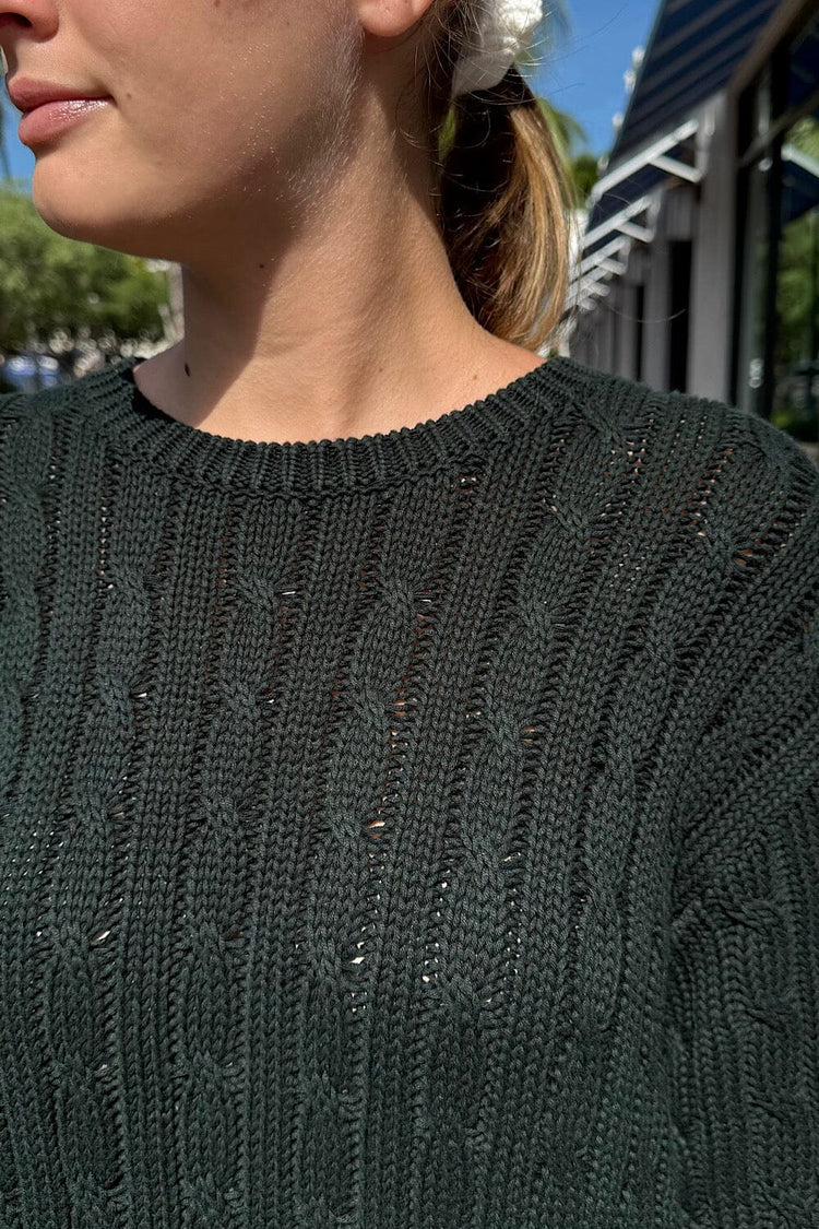 Brianna Cotton Cable Knit Sweater | Dark Green / Oversized Fit