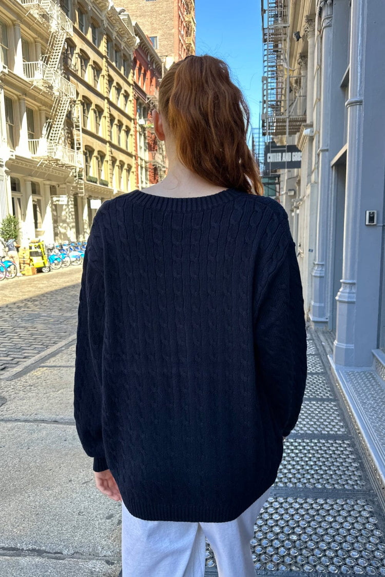 Amber Cotton Cable Knit Cardigan | Navy Blue / Oversized Fit