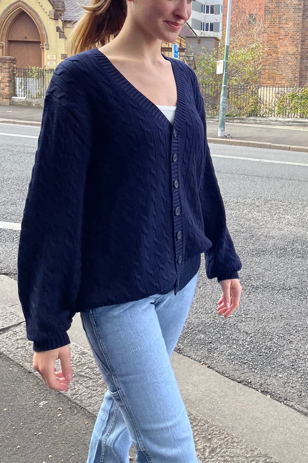 Amber Cotton Cable Knit Cardigan Brandy Melville