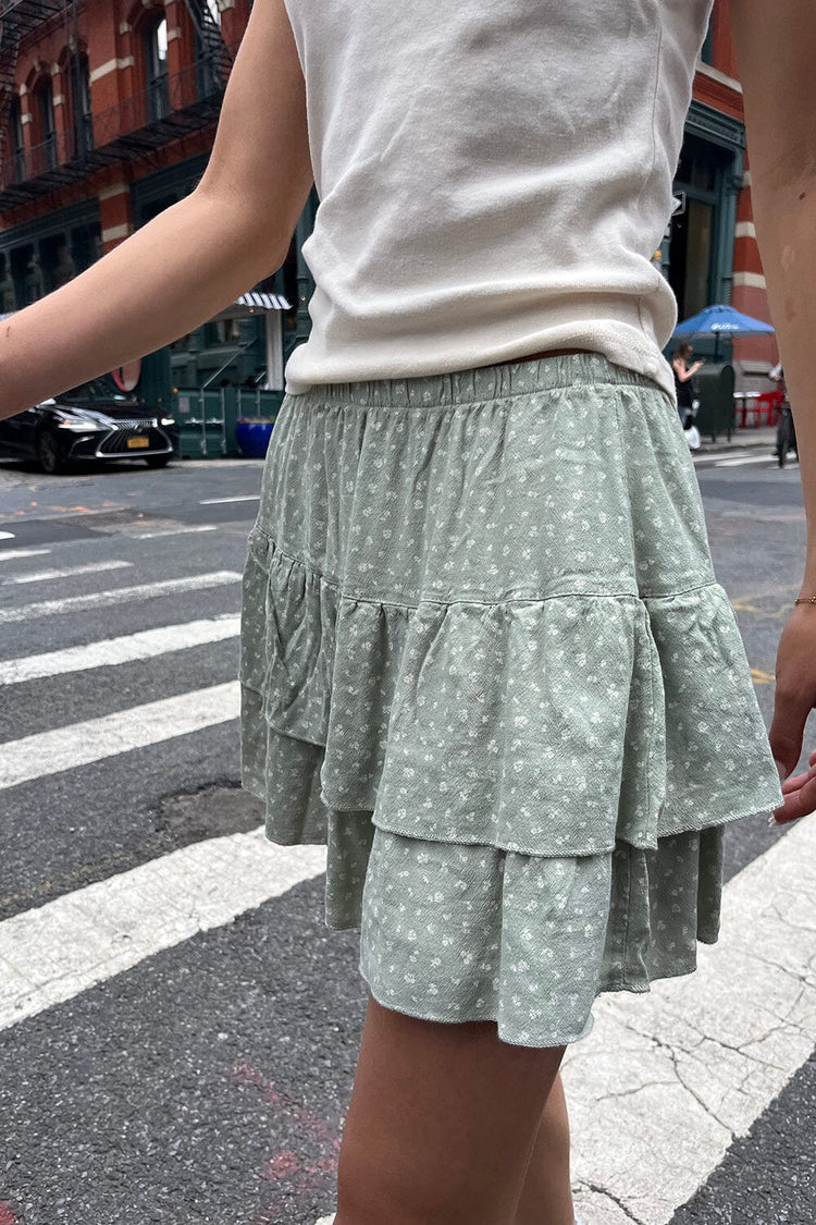 Izzy Floral Mini Skirt | Sage Green With White Floral / XS/S