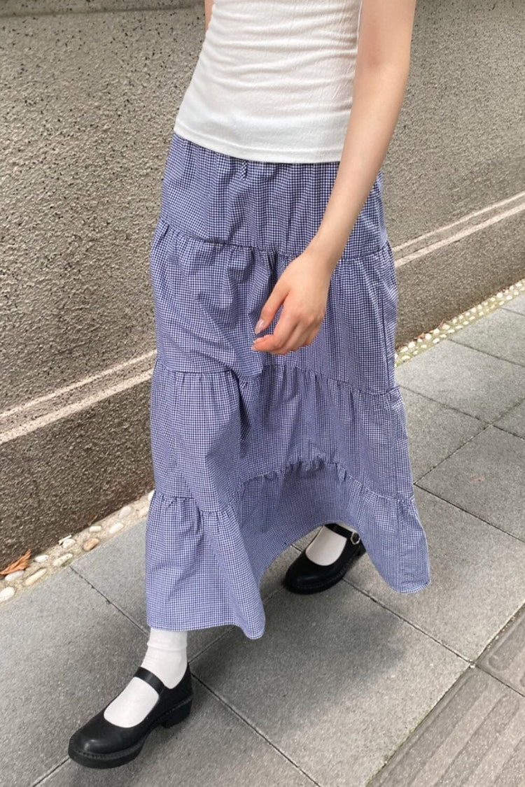 Olive Plaid Skirt | Blue And White Plaid / XS/S