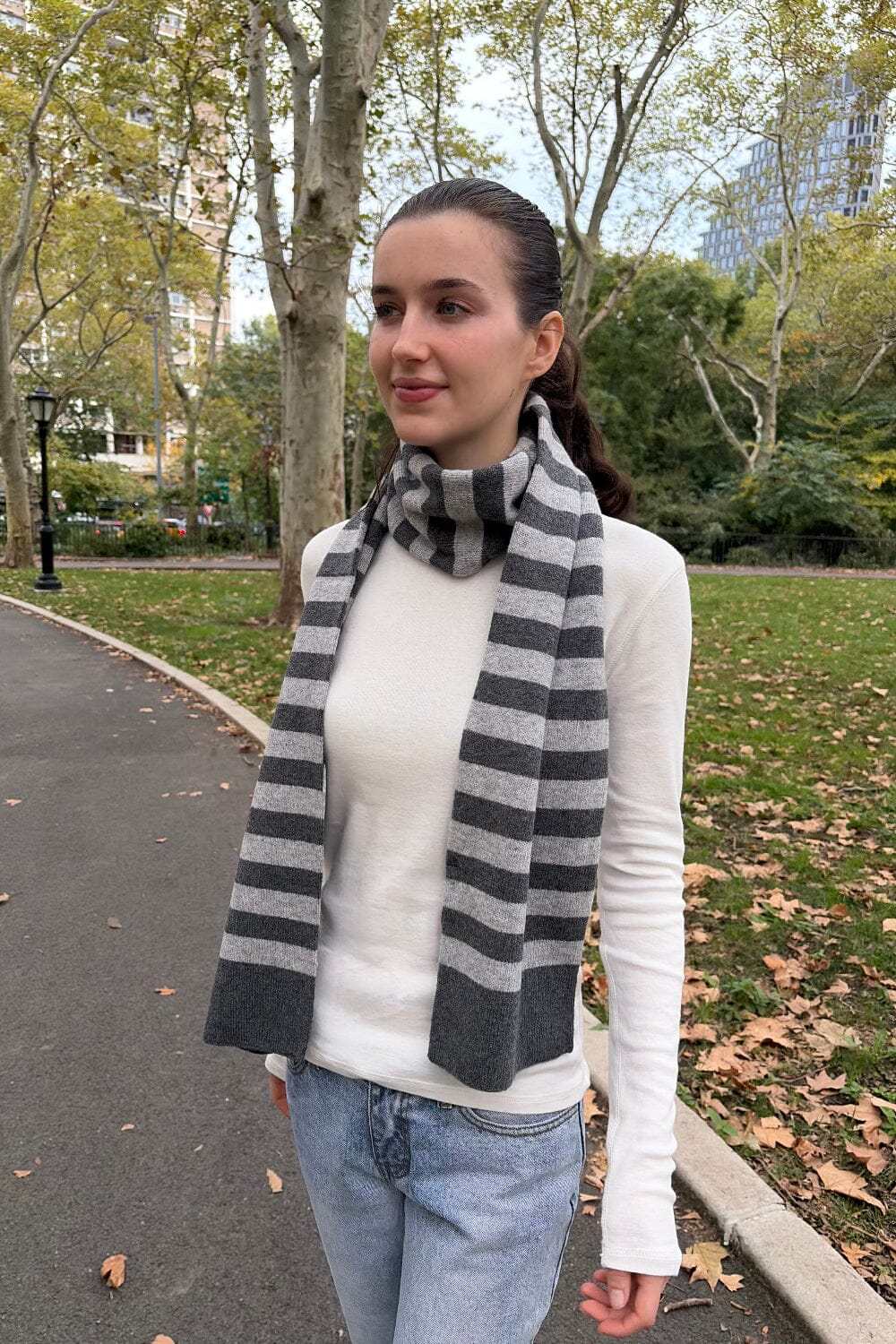Striped Scarf | Dark Grey and Faded Black Stripes