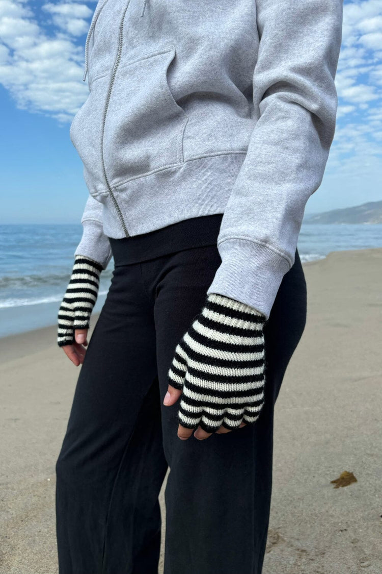 Fingerless Wool Striped Gloves | White and Black Stripe