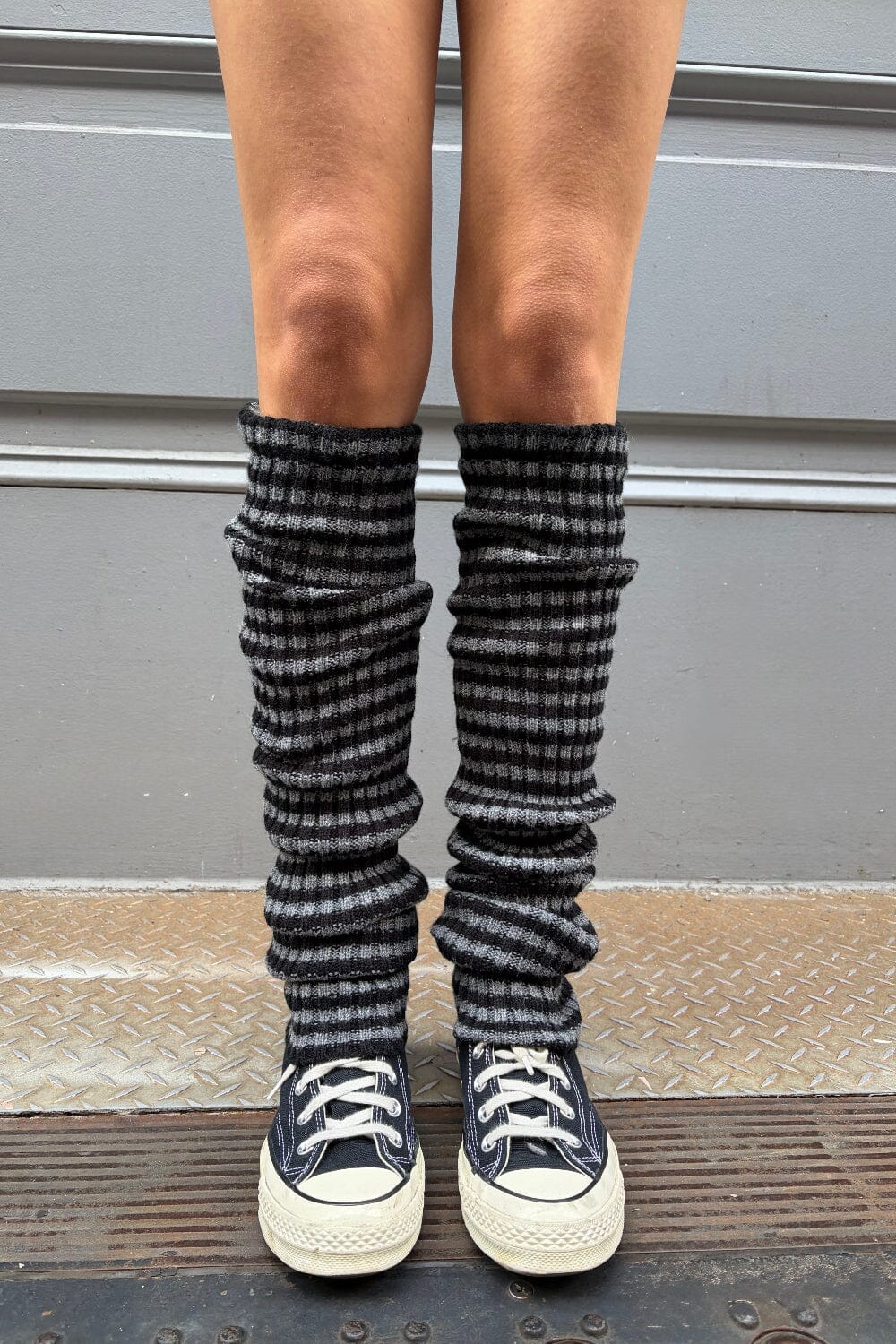 Striped Leg Warmers | Heather Grey and Black Stripes