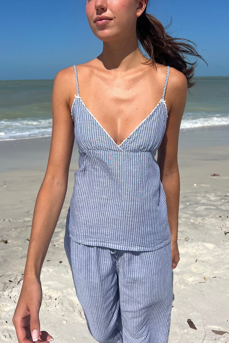 Edith Striped Tank | Blue with White Vertical Stripes / S
