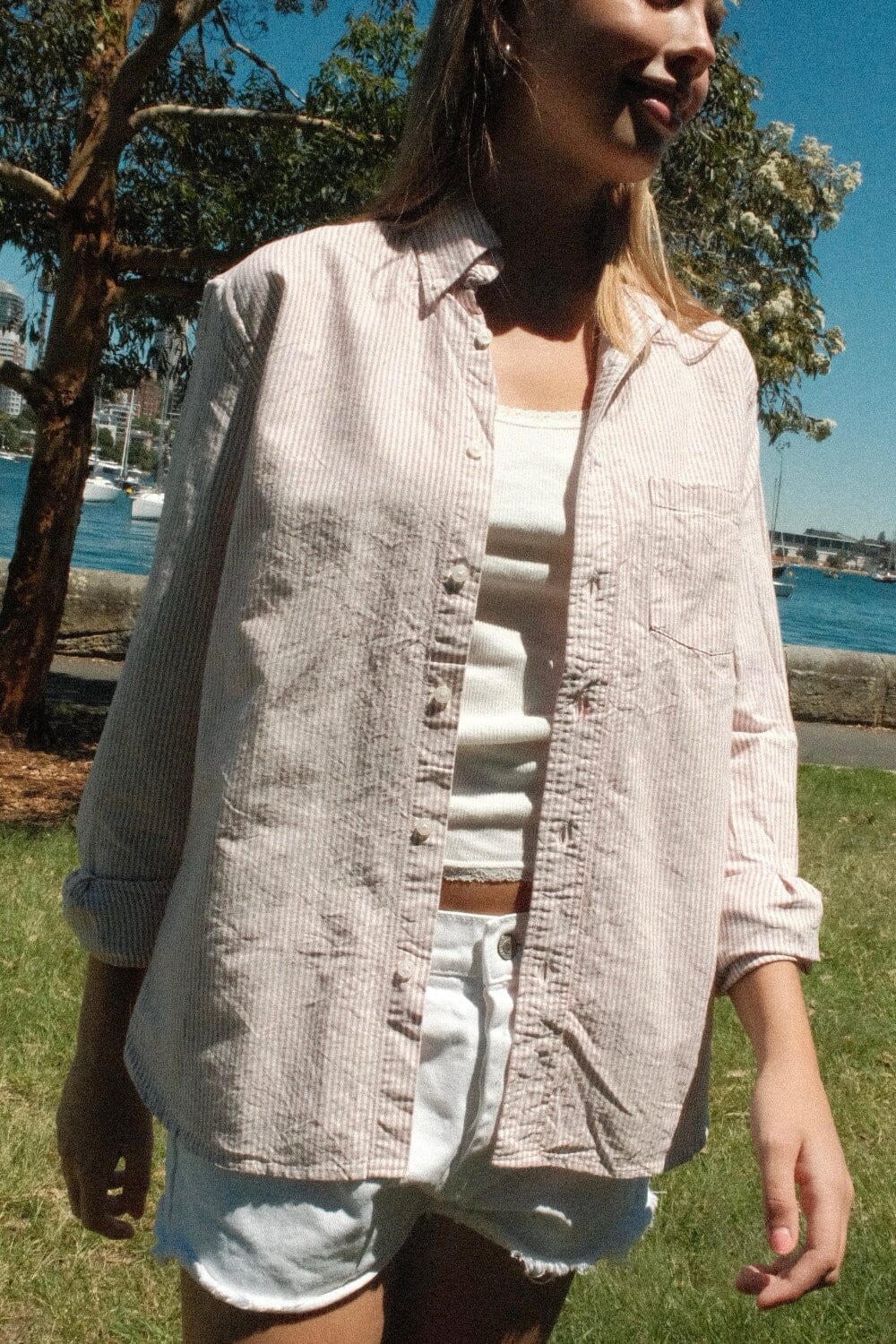 Stephanie Stripe Top | Pink and White Stripes / S/M