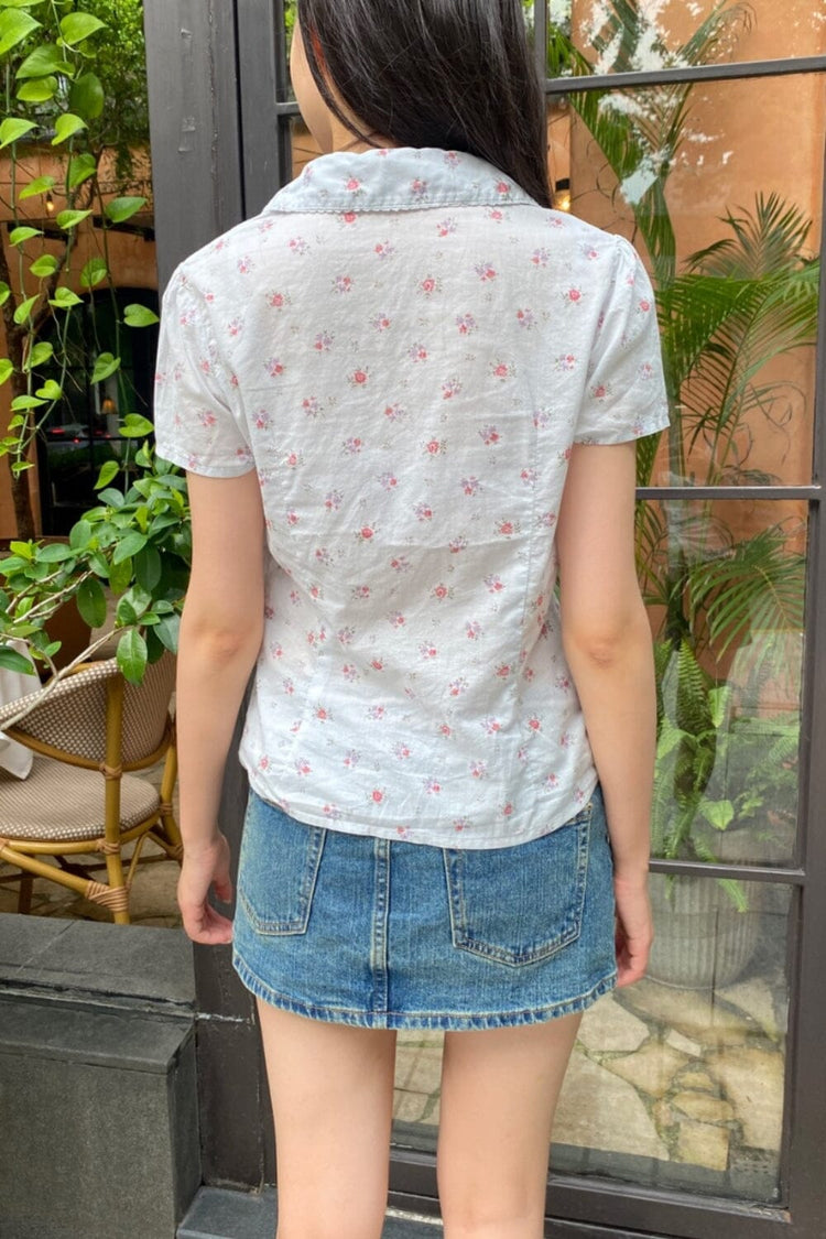 Teagan Flowers Top | Pink And Steel Blue Floral / XS/S