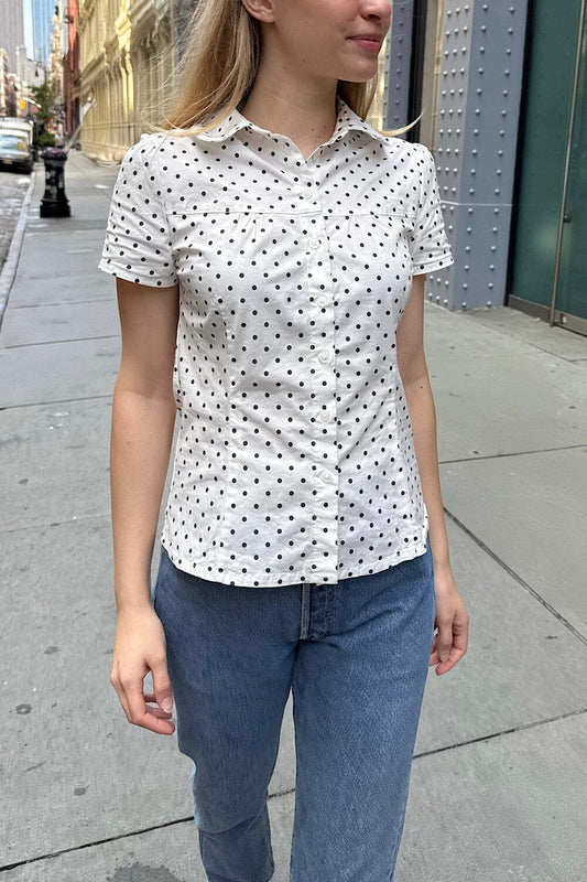 White with Navy Polka Dots / XS/S