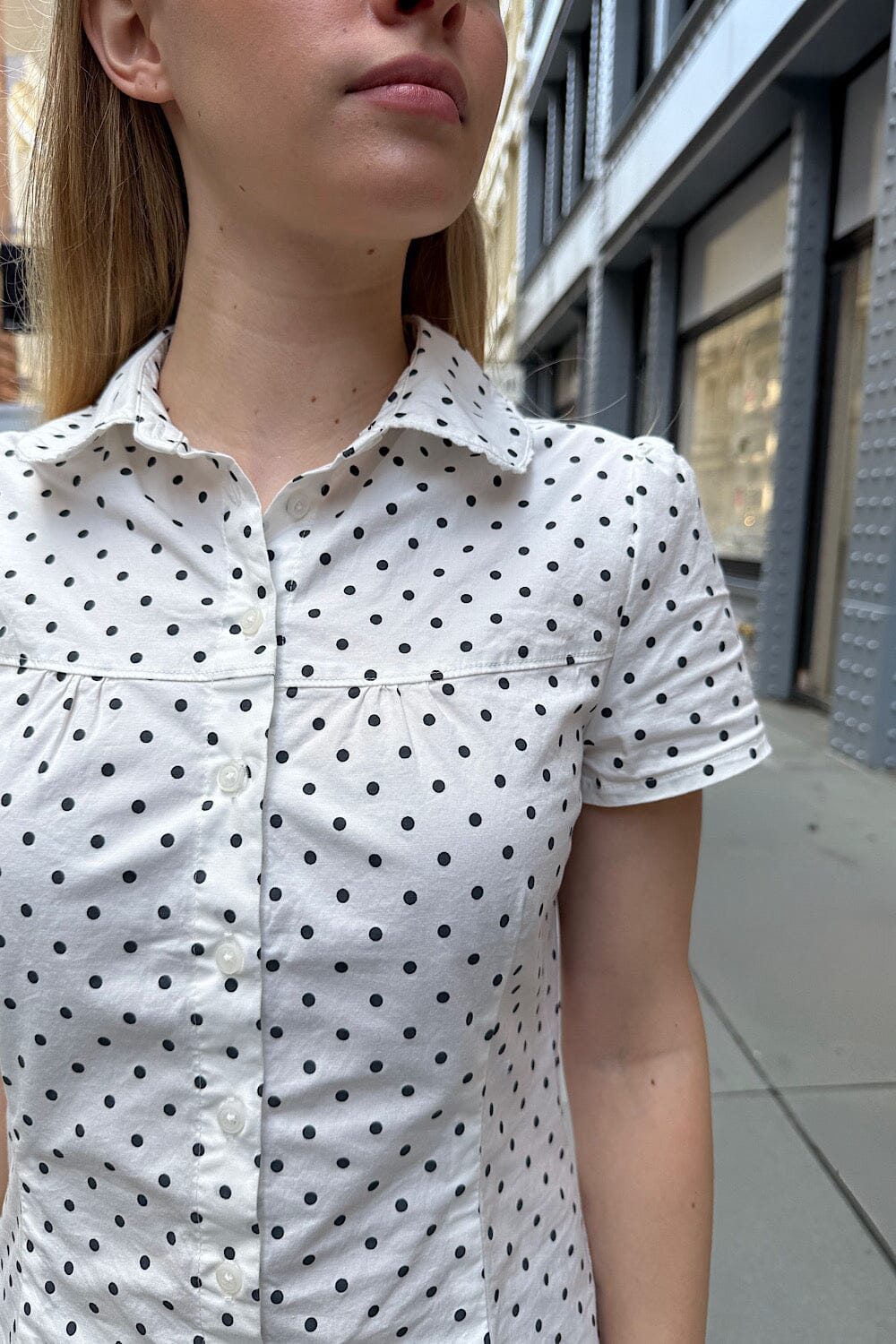 White with Navy Polka Dots / XS/S