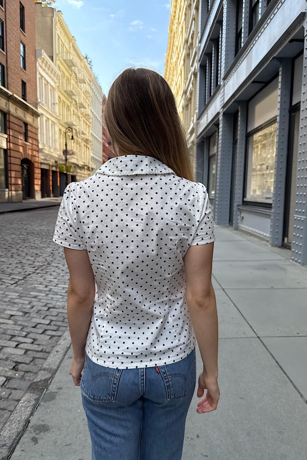 White with Navy Polka Dots / XS/S