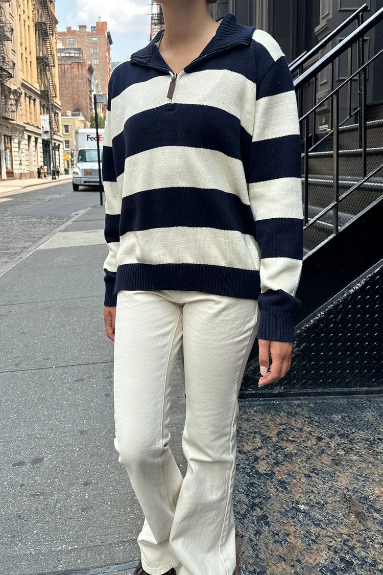 Aleah Cotton Stripe Sweater | Ivory Navy Blue Stripes / Oversized Fit