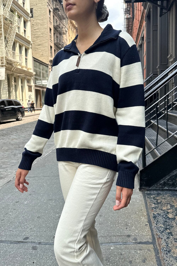 Aleah Cotton Stripe Sweater | Ivory Navy Blue Stripes / Oversized Fit