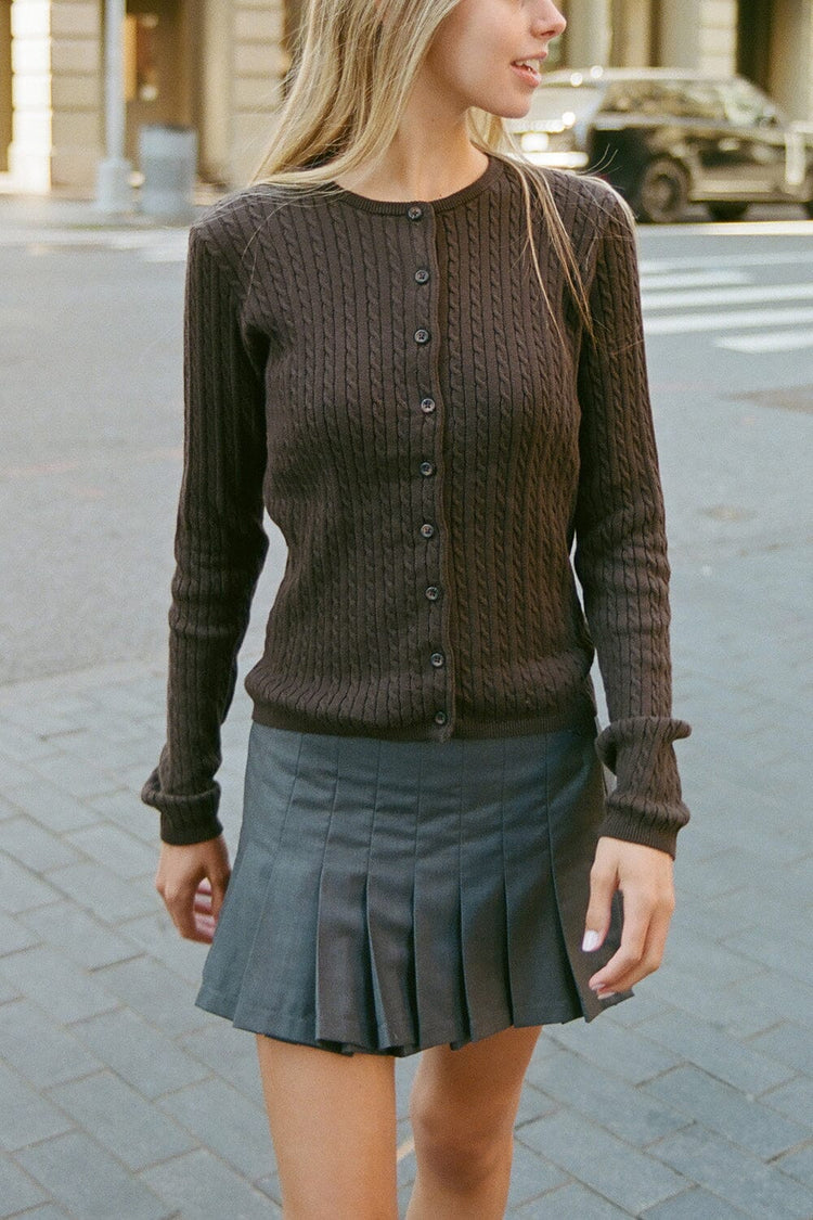 Zoe Cable Knit Cardigan | Mocha / XS/S