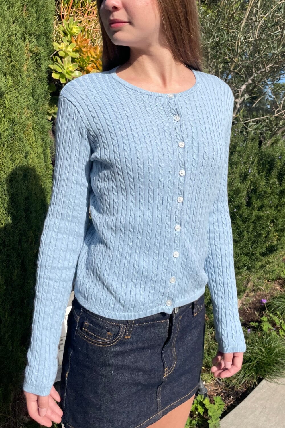 Zoe Cable Knit Cardigan | Light Blue Pastel / XS/S