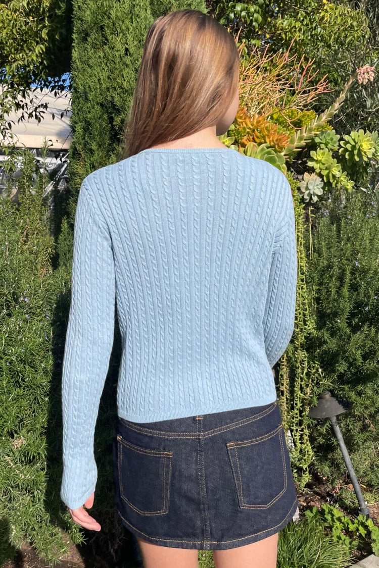 Zoe Cable Knit Cardigan | Light Blue Pastel / XS/S
