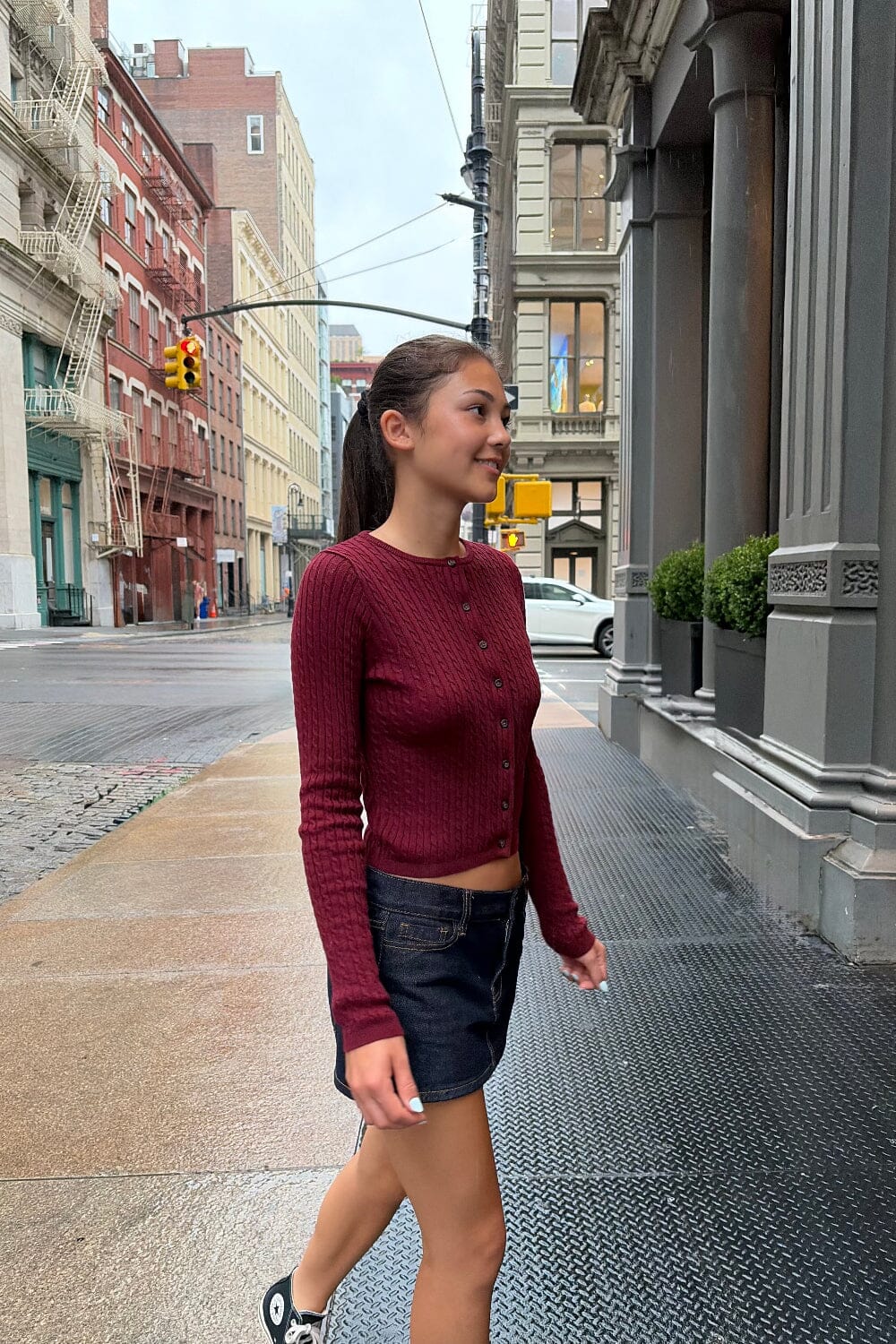 Zoe Cable Knit Cardigan | Burgundy / XS/S