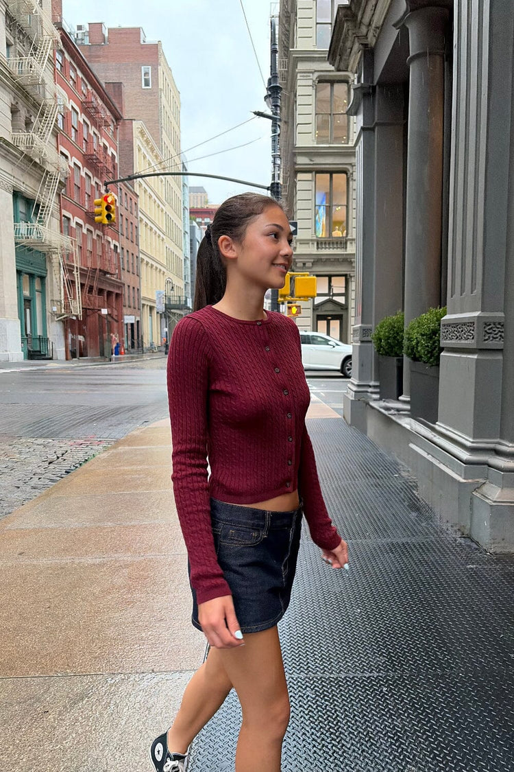 Zoe Cable Knit Cardigan | Burgundy / XS/S
