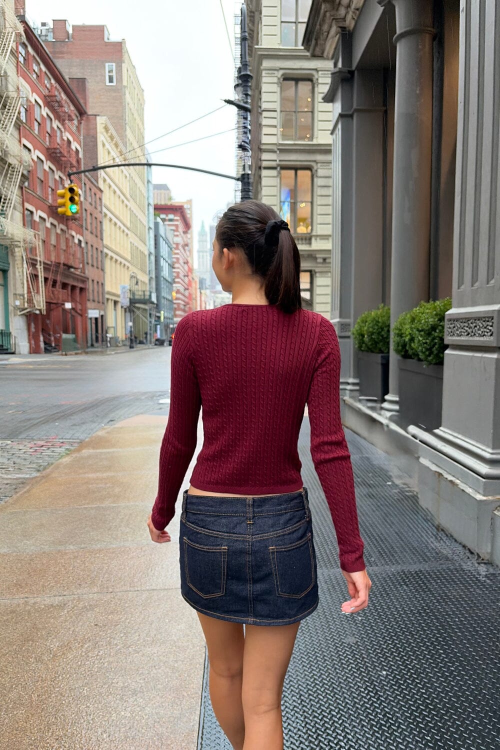 Zoe Cable Knit Cardigan | Burgundy / XS/S