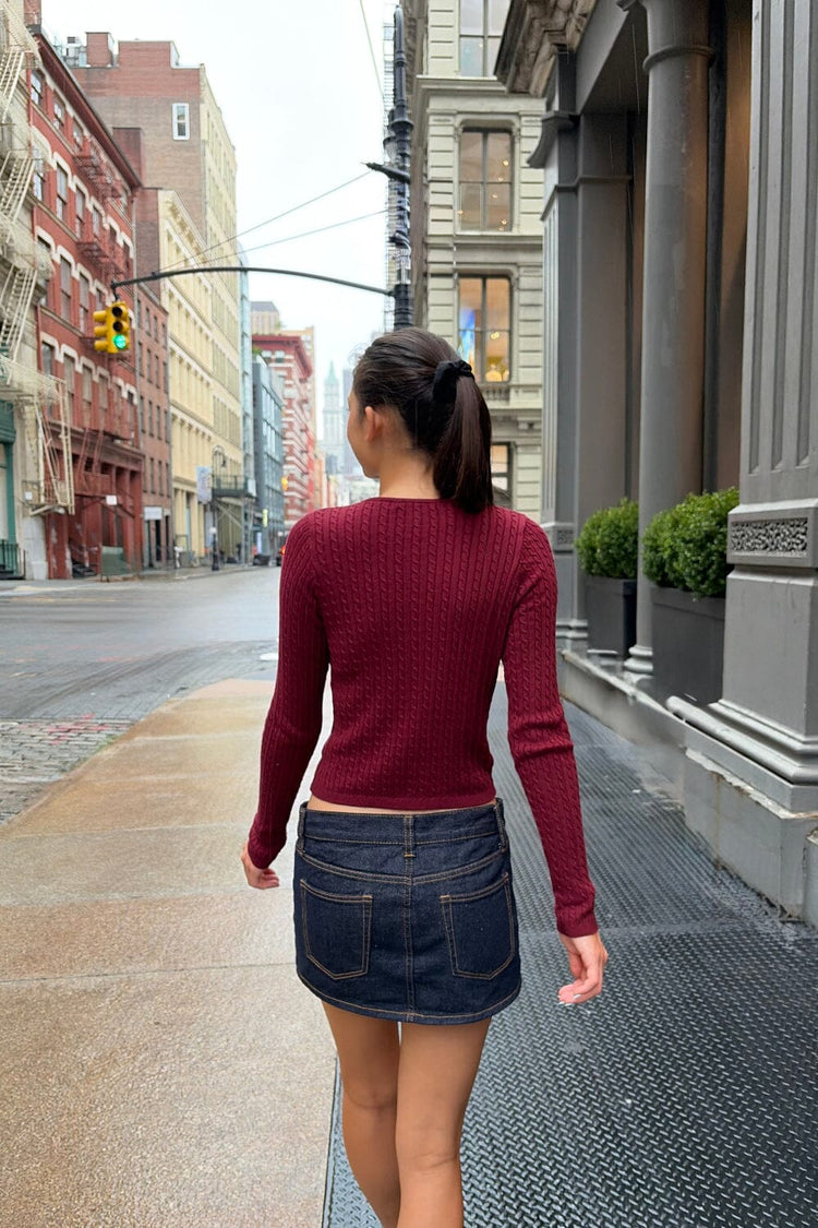 Zoe Cable Knit Cardigan | Burgundy / XS/S