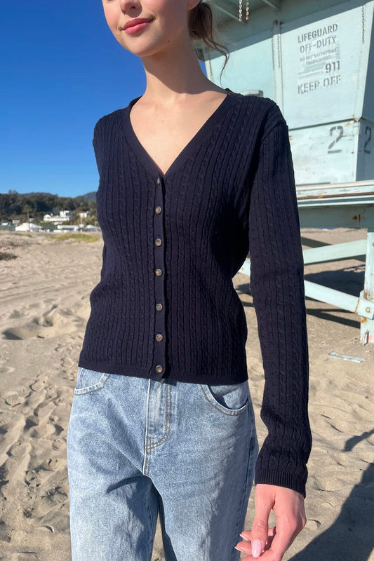 Ida Cotton Cable Knit V-Neck Sweater – Brandy Melville