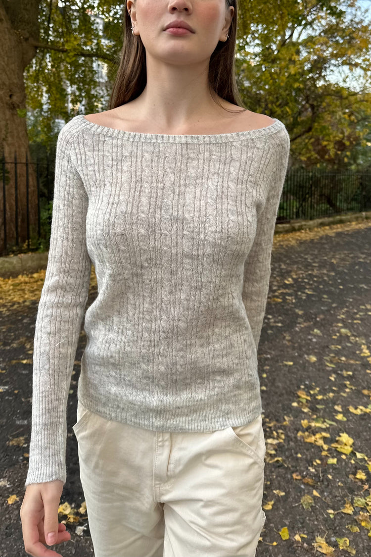 Bonnie Cotton Cable Knit Top | Light Heather Grey / XS/S