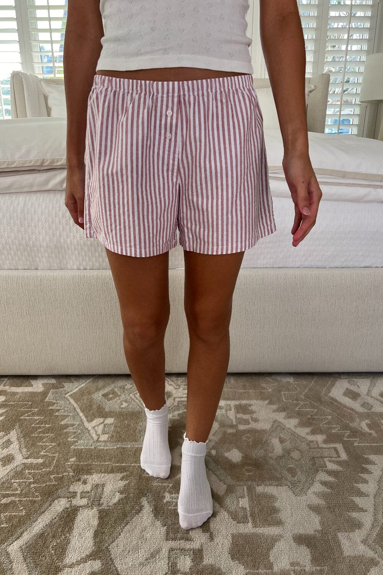 Keira Long Striped Boxer Shorts | Roseate and White Stripe / XS/S