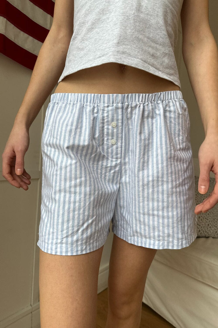 Keira Long Striped Boxer Shorts | Vertical Light Blue White Stripes / XS/S