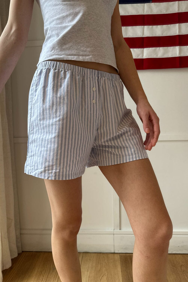 Keira Long Striped Boxer Shorts | Vertical Light Blue White Stripes / XS/S