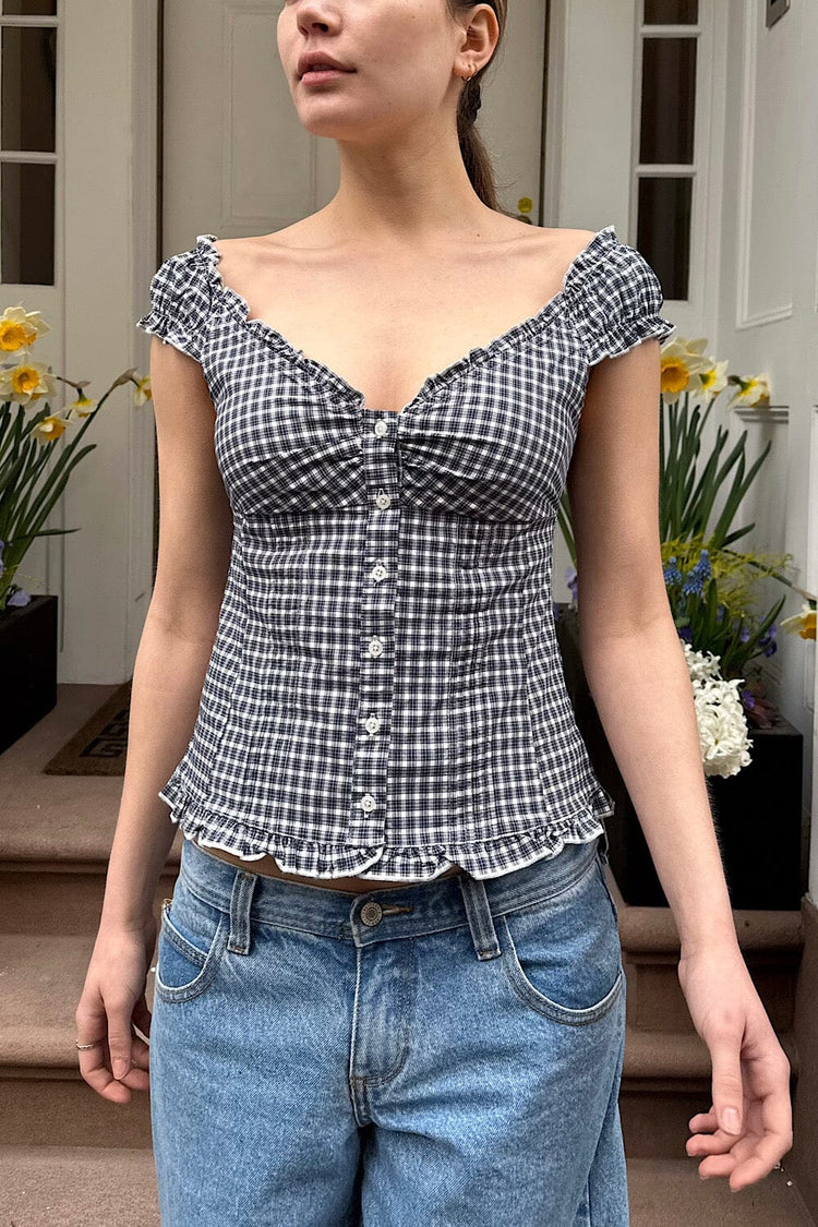 Elena Plaid Top | Navy and White Plaid / XS/S